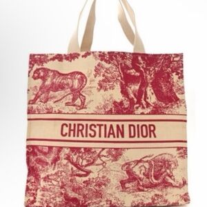 Dior Beige and Red Toile Tote Bag